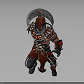 Red Armored Warrior Figure With Golden Decorations And Transparent Dome In Crouching Stance