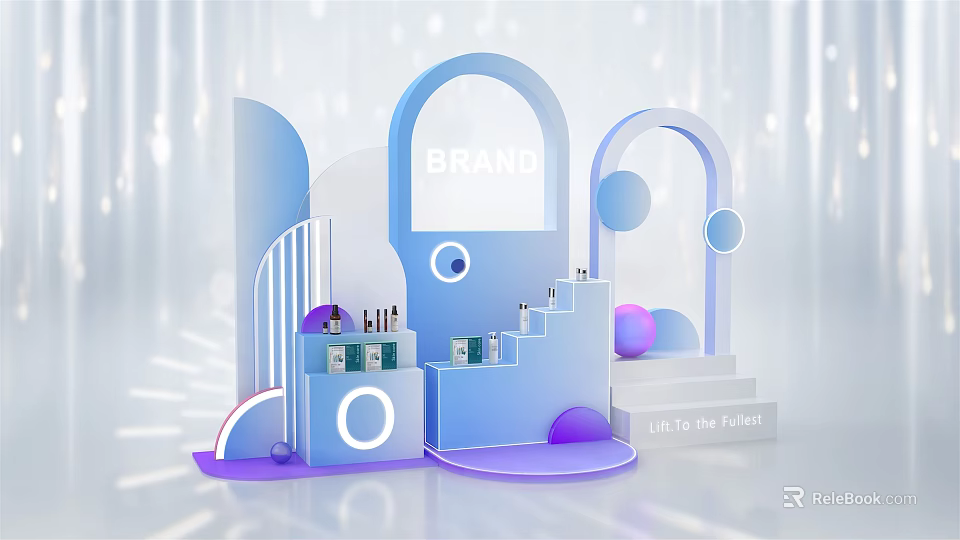 Modern Geometric Brand Showcase With Blue Purple Arches And Circular Elements 3d model 