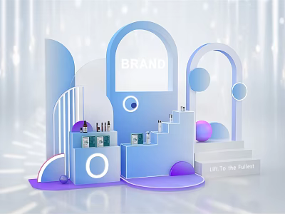 Modern Geometric Brand Showcase With Blue Purple Arches And Circular Elements 3d model