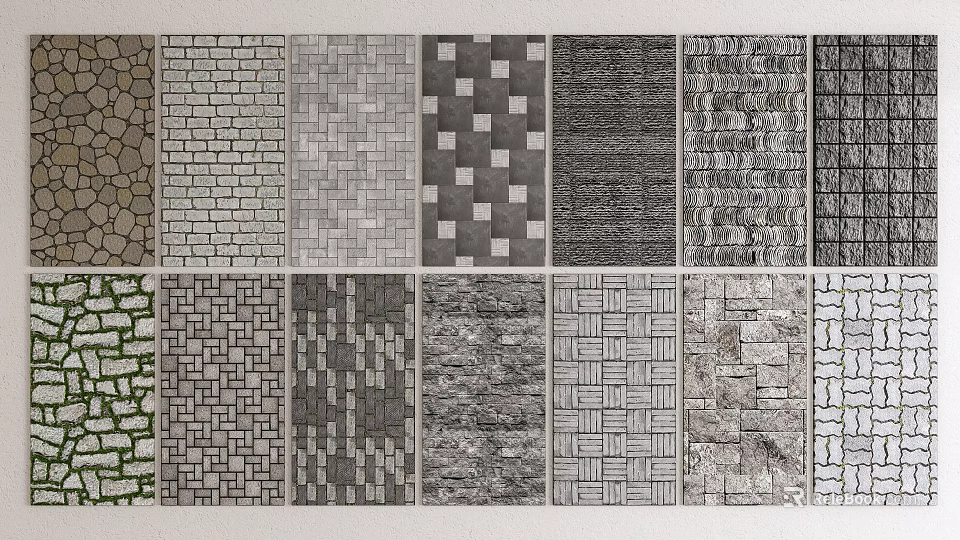 Garden Decorative Paving Design With Various Patterned Textures And Materials 3d model