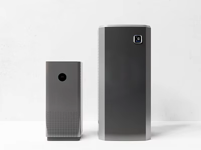 Modern Black Speakers With Minimalist Design Two Sizes Tall And Short Textured Surface White Background 3d model