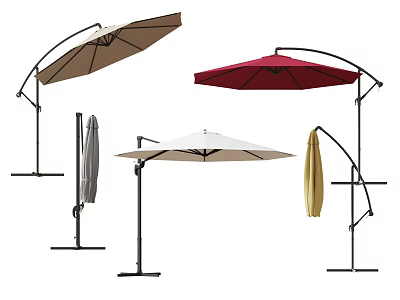Outdoor Patio Umbrellas With Cantilever Design In Beige Red And White Colors 3d model