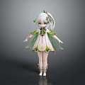 Fantasy Elven Character With White Hair Green Eyes Translucent Wings And Decorative Green Dress
