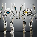 Futuristic Robotic Characters With Spherical Heads Mechanical Arms Leg Structures And White Black Color