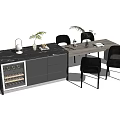 Modern Dining Table Set with Chairs Side Cabinet Wine Rack and Decorative Elements 3d model