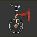 Vintage Unicycle Featuring Black Seat Red Horn Shaped Decoration And Sturdy Wheel