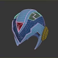 Blue Tactical Weapon Helmet Featuring Red Triangle Weathered Texture And Side Gear Detail