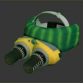 Futuristic Double Barrel Weapon Featuring Green Yellow White Design With Headband And Knobs 3d model