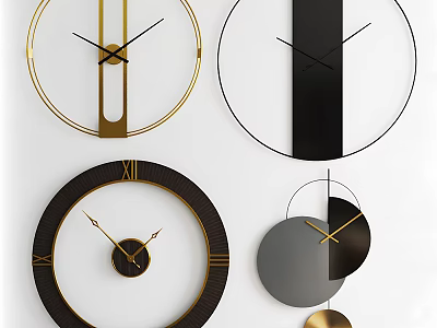 Stylish Wall Clocks With Minimalist Metallic And Roman Numeral Designs 3d model