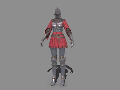 Medieval Game Film Character Wearing Metallic Armor Red Robe Helmet Chest Plate And Leg Guards 3d model