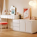 Modern White Dressing Table With Mirror Cosmetics Pink Cushion Chair And Drawer Cabinet