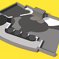 Abstract Floor Plan Design With Gray Black Sections And Circular Elements On Yellow Background