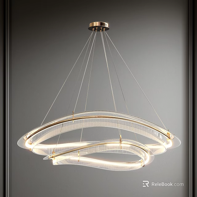 Elegant Modern Chandelier With Curved Metal Frame And Transparent Lighting Design 3d model 