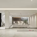 Modern Basement Interior Design With Comfortable Sofa Coffee Table Projector Screen And Lighting