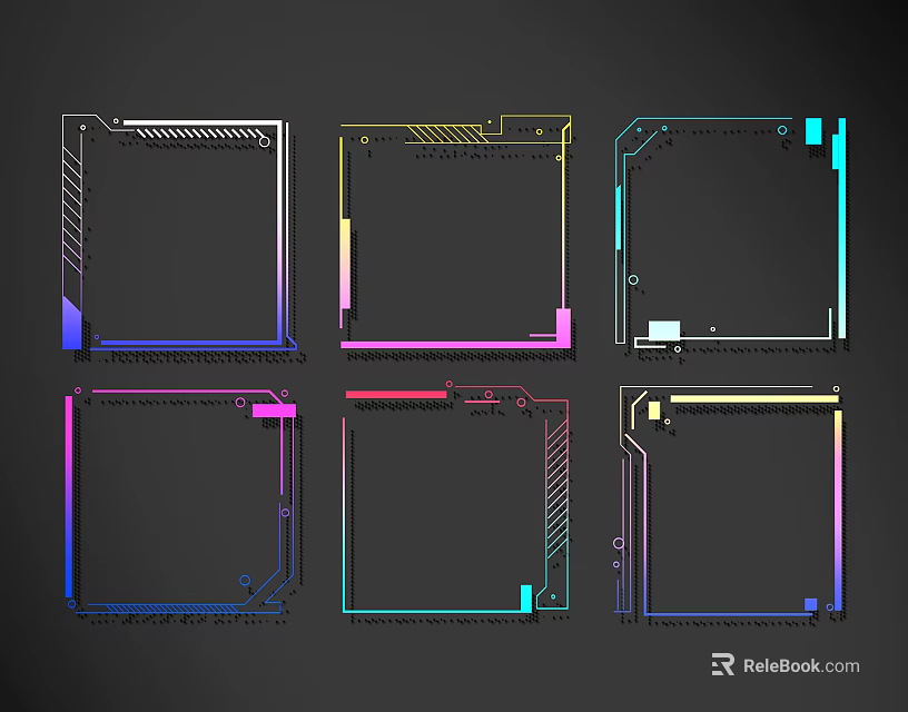 Colorful Geometric Line Borders With Various Decorative Patterns And Design Elements 3d model 