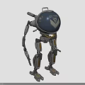 Mechanical Robot Character With Dome Shaped Head R2-734 Label And Metallic Structure