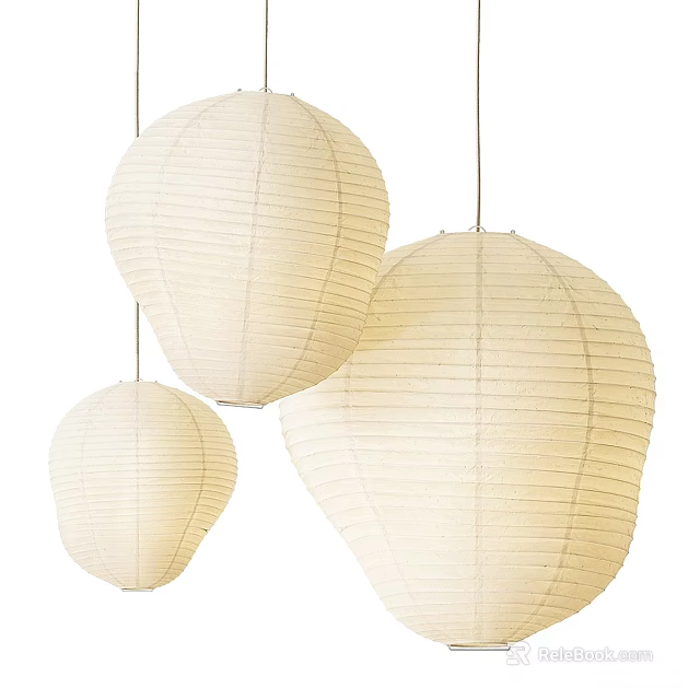 White Paper Lantern Pendant Lights Hanging As Decorative Ceiling Lighting Fixtures 3d model 