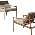 Modern Wooden Frame Lounge Chair With Rattan Back And Comfortable Seat Cushion