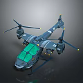 Modern Military Drone With Green Cockpit Canopy Gray Body Multiple Rotors And Yellow Accents