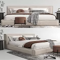 Elegant Modern Double Bed With Bedside Nightstands Stool Rug And Decorative Pillows
