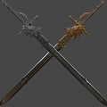 Crossed Gold And Silver Swords With Intricate Wing Decorations And Patterns