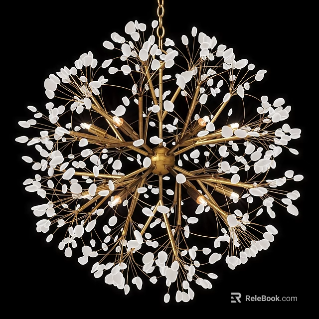 Modern Downlight Spotlight With Golden Metal Structure And White Dandelion Shaped Lampshades 3d model 