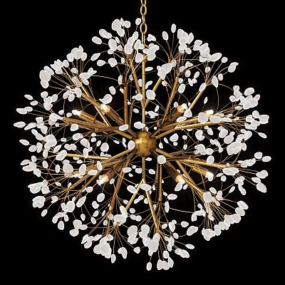 Modern Downlight Spotlight With Golden Metal Structure And White Dandelion Shaped Lampshades 3d model