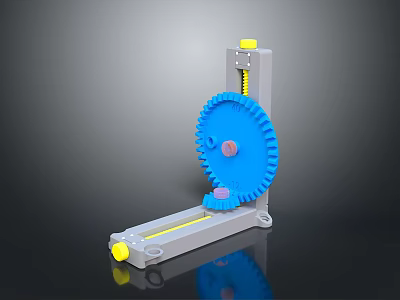 Mechanical Gear Adjustment Hardware Tools With Blue Gear Yellow Knobs And Gray Base 3d model