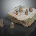 Traditional Board Game Entertainment Using Stone Slab Board and Carved Stone Chess Pieces