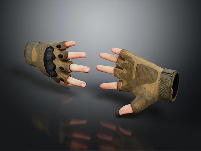 Camouflage Brown Fingerless Tactical Gloves With Protective Pads And Breathable Design For Outdoor Activities 3d model