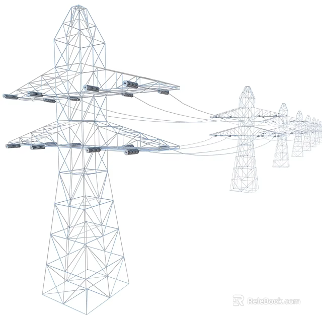 Industrial High Voltage Power Transmission Towers With Steel Structure Lines 3d model 