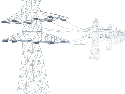 Industrial High Voltage Power Transmission Towers With Steel Structure Lines 3d model