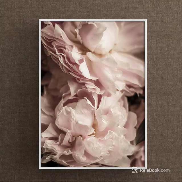 Detailed Botanical Painting Showcasing Vibrant Pink Peonies in Full Bloom 3d model 