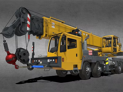 Yellow Crane Truck With Extended Arm And Heavy Duty Hook For Construction 3d model