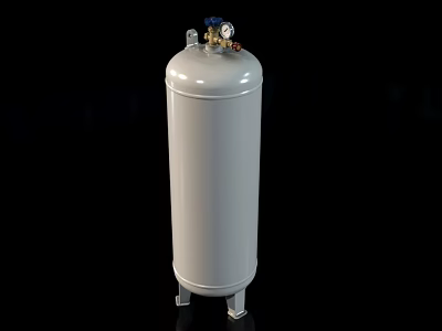 White Gas Cylinder With Pressure Gauge Valve And Metal Stand On Black Background 3d model