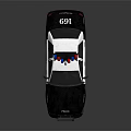 Black and White Police Car With Red Blue Roof Emergency Lights And POLICE Logo