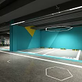 Spacious Underground Parking Lot With C10 Zone Blue Yellow Walls And Lane Markings