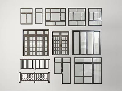 Modern window combination casement window door floor window plastic steel window glass partition door and window balcony door and window broken bridge aluminum window 3d model