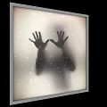 Faint Silhouette Of Figure With Raised Hands And White Spots Background
