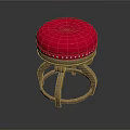 Red Padded Round Stool With Rivet Details And Wooden Curved Legs
