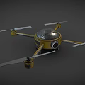 Yellow Drone With Four Propellers Transparent Dome Camera Metallic Body And Landing Gear