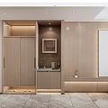 Modern Wooden Wardrobe Interior With Built In Storage Lighting And TV Wall