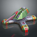Futuristic Green Mechanical Structure With Red Stripes And Reflective Surface