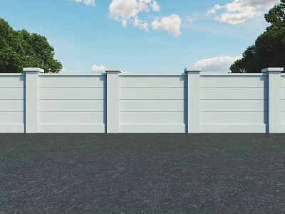 White Wall With Black Asphalt Road And Green Trees Under Blue Sky 3d model