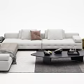 Modern Light Gray L Shaped Sofa Coffee Table Set With Brown Cushion And Decorative Items 3d model