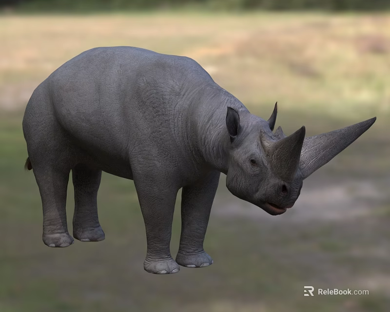 Horned Reptile With Gray Skin Standing In Natural Grassland Habitat 3d model 