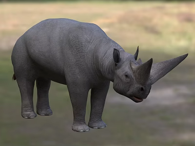 Horned Reptile With Gray Skin Standing In Natural Grassland Habitat 3d model
