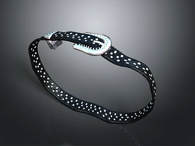 Black Belt With White Polka Dots And Silver Metal Buckle For Fashion Outfits 3d model