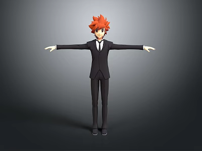 Man With Red Hair In Black Suit Standing With Arms Outstretched 3D Character 3d model