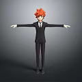 Man With Red Hair In Black Suit Standing With Arms Outstretched 3D Character
